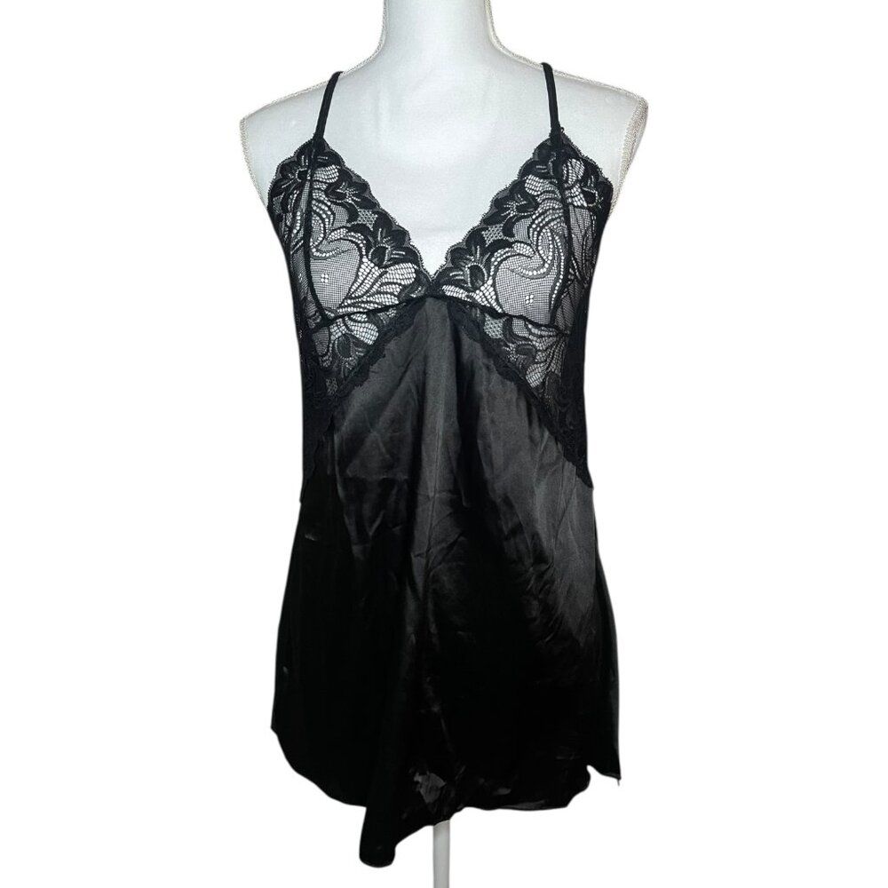 Avidlove Women’s M Black Lace Satin Chemise Nightgown Slip Lingerie Lace Sexy